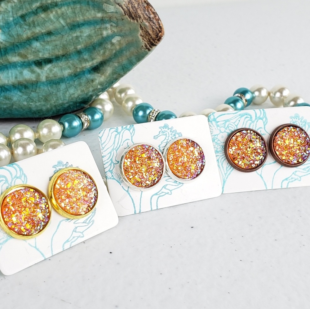 Orange Sparkle Acrylic Druzy Earrings
